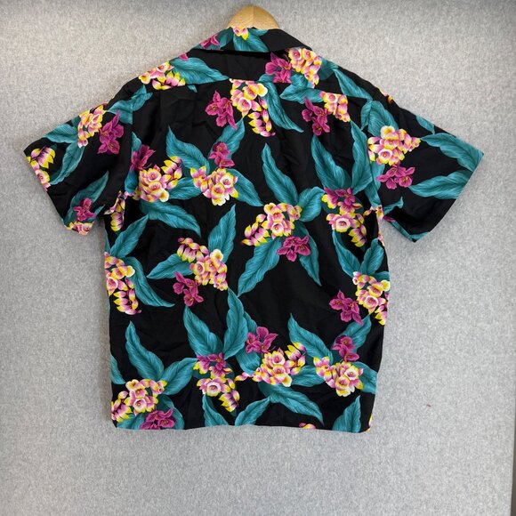 Hilo Hattie Black Pink Floral Hawaiian Button Front Shirt Size XL Vintage Aloha‎ - Picture 10 of 12